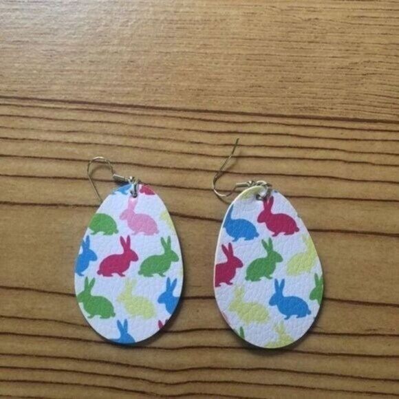 Easter Bunny‎ Egg Dangle Earrings Holiday Spring Rabbit Novelty Fun Jewelry - Picture 2 of 5